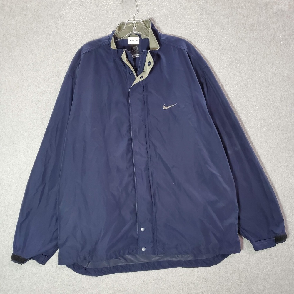 VINTAGE Nike Golf Men Jacket Large Blue Windbreaker Pockets Full Zip Y2K